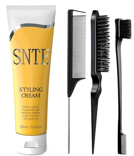 Samnyte Slick Back Hair Brush & Styling Cream Non-Greasy Hair Smoothing Cream For Women Kids Slick Back Versatile Styling Products For Various Textures And Styles Bun Maker For Flyaways