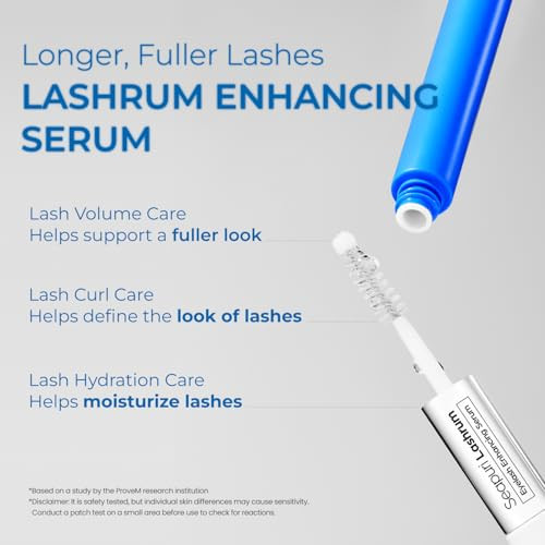 Seapuri Lashrum Eyelash Enhancing Serum Lash Growth Serum With Caffeine Peptide & Biotin For Longer Fuller Lashes Dual Brush For Precise & Full Application Non-Irritating Daily Use