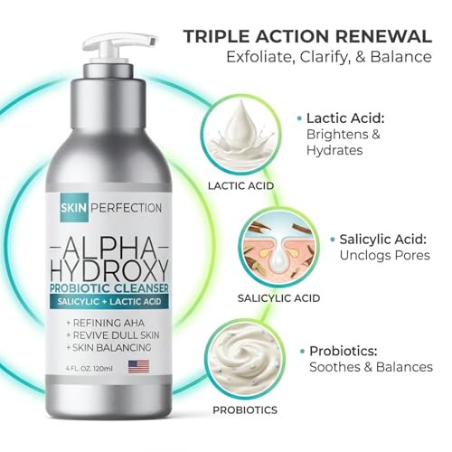 Skin Perfection Alpha Hydroxy Acid Probiotic Cleanser Lactic Salicylic Gel Exfoliating Refines Large Pores Chirally Correct Paraben- Sulfate-