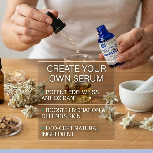 Skin Perfection Edelweiss Natural Derived Plant Antioxidant Extract Potent Anti-Aging Vitamin C Hydration Younger-Looking Skin Easy Add Dropper Make Your Own Skincare Lotion Supplies .5 Oz 300 Drops