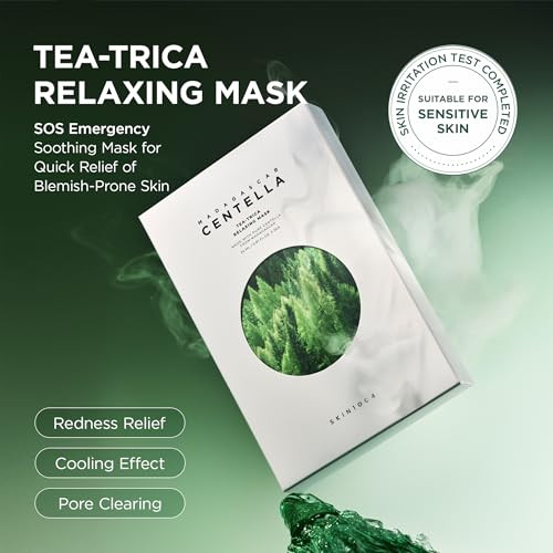 Skin1004 Madagascar Centella Tea-Trica Relaxing Mask Face Mask Skincare For Oily & Blemish Prone Skin Soothing & Calming Relief Care For Sebum & Impurities Korean Skin Care 0.81 Fl Oz / 24Ml 5Ea