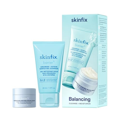 Skinfix Balancing Cleanse + Moisturize Set With Hyaluronic Acid - Includes Mini Ceramide + Ectoin Gentle Gel Cleanser (1.5 Fl Oz) & Mini Barrier Balancing Water Cream (0.5 Fl Oz) - Vegan Cruelty