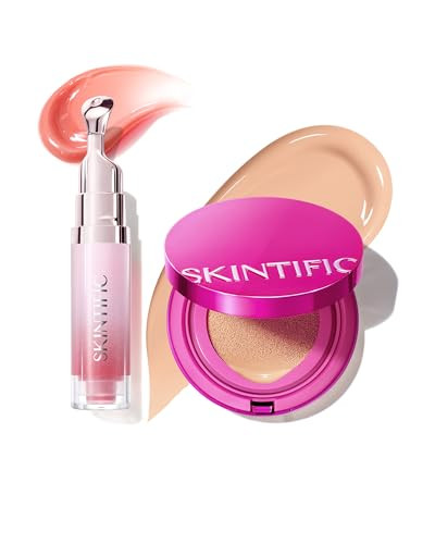 Skintific Pink Glow Cushion Foundation(03 Petal)+Peptide Brightening Lip Serum(02 Ivory)