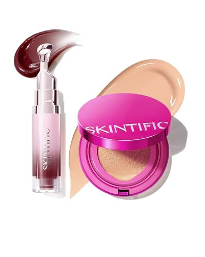 Skintific Pink Glow Cushion Foundation(03 Petal)+Peptide Brightening Lip Serum(10U Toast Brick)