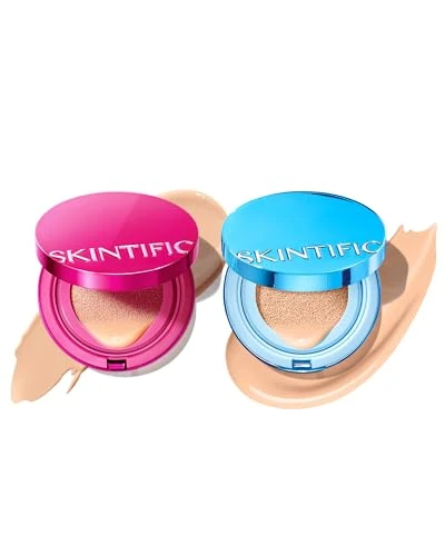 Skintific Pink Glow Cushion Foundation 03 Petal Medium Coverage Natural Dewy Glow Finish With Skintific Velvet Matte Cushion Foundation Blue 03 Petal Full Coverage12H Oil Control