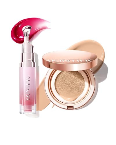 Skintific Peptide Brightening Lip Serum (06 Cherry Red) + Full Coverage Cushion Foundation 02 Ivory Satin Glow Finish