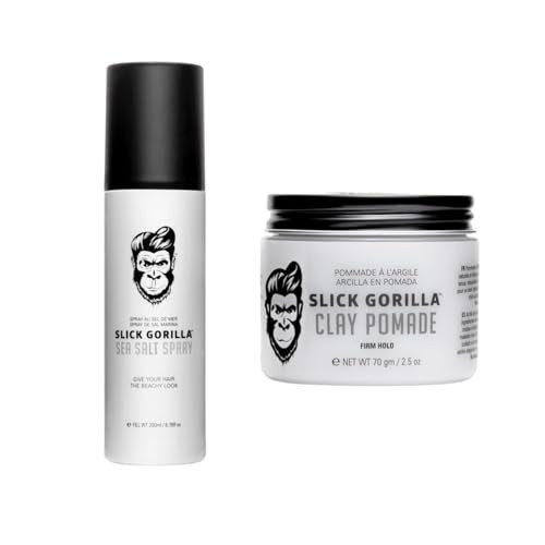 Slick Gorilla Men's Styling Bundle Sea Salt Spray (200Ml) & Clay Pomade (2.5 Oz) Textured Volume & Matte Finish Firm + Flexible Hold Non-Greasy Easy To Wash