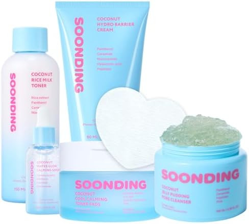 Soonding Complete Set - Jelly Pudding Pore Cleanser 100Ml Rice Milk Toner Calming Serum Barrier Cream Toner Pad