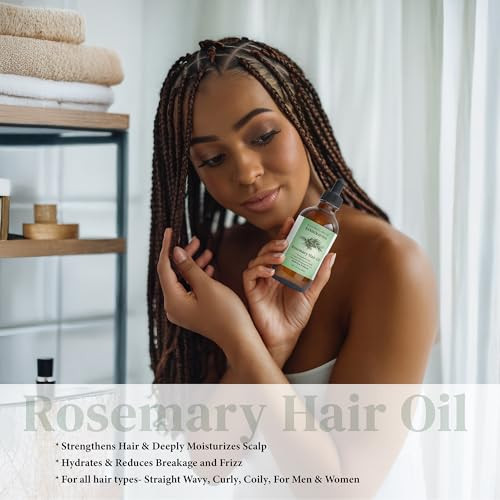 Soothing House 100% Natural Rosemary Hair & Scalp Oil Strengthens Nourishes & Moisturizes Reduces Breakage & Frizz Handcrafted With Castor Jojoba & Vitamin E All Hair Types (4Oz)