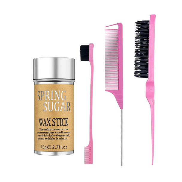 Springsugar 4 Packs Set Hair Wax Stick Slick Back Hair Edge Brush Pink Comb Wax Stick For Hair Flyaways Styling Products Essentials Stuff For Women Kids And Clean Girl