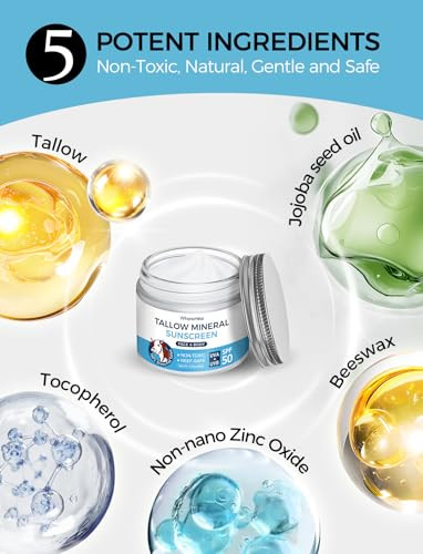 Stilip Organic Beef Tallow Sunscreen-Spf 50 With Zinc OxideNon-Toxic 2-In-1 Moisturizer & Mineral Sunblock Reef Safe Chemical-FreeLightweight Clean Formula For Sensitive Skin Natural Sunscreen