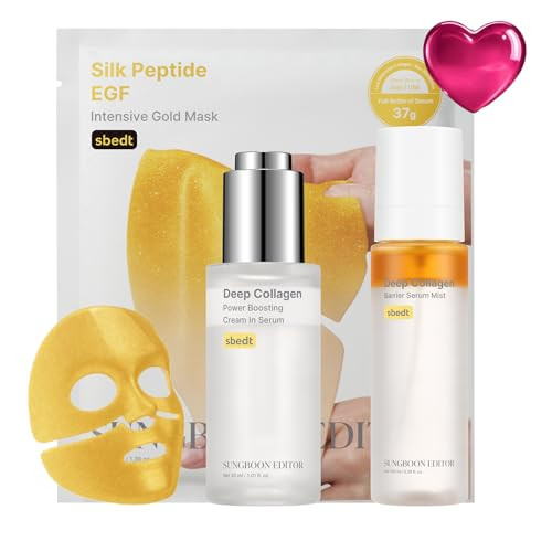Sungboon Editor Golden Collagen Fine Line Care Trio Silk Peptide Intensive Gold Mask & Volufiline Serum & Glow-Locking Mist Gifts For Women