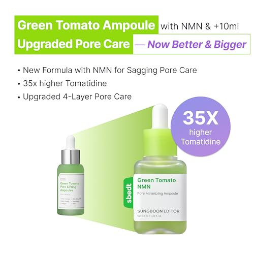Sungboon Editor Green Tomato Nmn Pore Minimizing Ampoule Firming Pore Minimizer Serum With Nmn Niacinamide & Green Tomato Extract Lightweight Korean Skincare For Sensitive Skin 1.35 Fl Oz