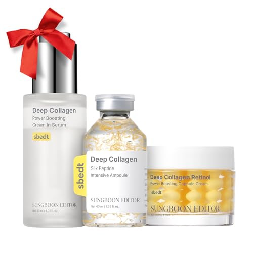 Sungboon Editor Intensive Collagen Care Trio Deep Collagen Silk Peptide Ampoule & Deep Collagen Serum & Retinol Capsule Cream L For Fine Lines Skin Elasticity Care Dry Skin Gifts For Women