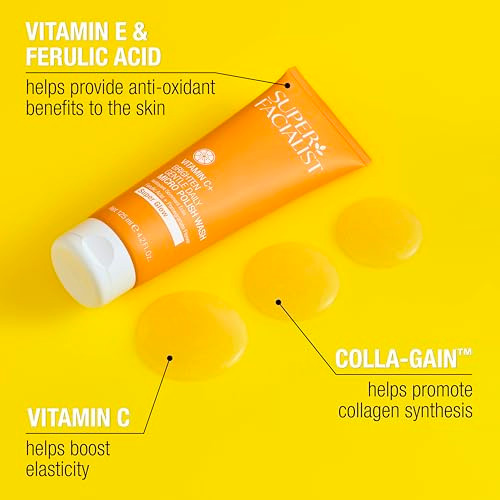 Super Facialist Vitamin C Daily Micro Polish Face Exfoliator Scrub & Facial Cleanser Biodegradable Facial Exfoliator For Women Gentle Face Scrub For Radiant Skin 4.2 Oz