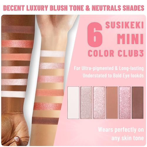 Susikeki 2Pcs 6 Colors Mini Eyeshadow Palette Makeup Set Neutral Nude Eye Shadow Blush-Colored Tone & Brown Matte Shimmer Make Up Pallet With Mirror Highly Pigmented Travel Size Kit