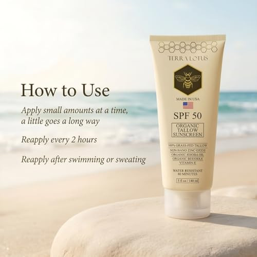 Terra Lotus Organic Tallow Sunscreen - 50 Spf - For Face And Body - With 100% Grass-Fed Tallow And Non-Nano Zinc Oxide Reef Safe - (5 Oz)