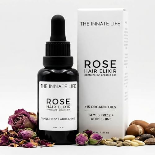 The Innate Life Rose Hair Elixir For Hair Repair And Growth & Strength Organic Argan Jojoba & Black Cumin Blend Scalp Treatment For Dry Damaged Hair Split Ends Frizz Control & Shine 30Ml