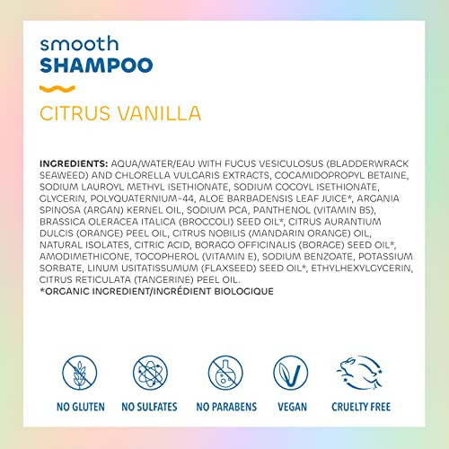 The Seaweed Bath Co. Seaweed Bath Co. Smooth Shampoo Citrus Vanilla Scent 12 Ounce Sustainably Harvested Seaweed Borage And Broccoli Seed Oils For Curly And Frizzy Fine Hair
