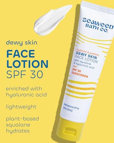 The Seaweed Bath Co. Seaweed Bath Co. Hydrate & Protect Dewy Skin Face Lotion Spf 30 - Broad Spectrum Zinc Oxide Lightweight Facial Sunscreen - Daily Moisturizer With Seaweed Hyaluronic Acid & Squalane 2 Oz