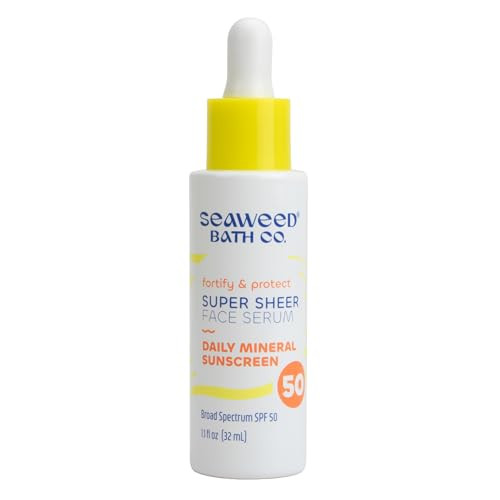 The Seaweed Bath Co. Seaweed Bath Co. Super Sheer Face Serum Spf 50 - Lightweight Mineral Sunscreen With Zinc Oxide - Hydrating Daily Facial Spf With Seaweed Collagen & Ceramides 1.1 Oz