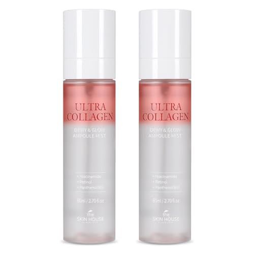 The Skin House Ultra Collagen Dewy & Glow Ampoule Mist I Retinol Niacineamide Adenosine Glowy Collgen Ampoule & Double Layer Mist Spray I Korean Skincare [80Ml/ 2.70 Fl.Oz 2 Pack]