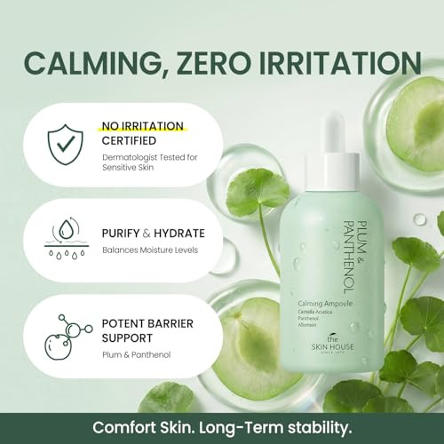 The Skin House Plum & Panthenol Calming Ampoule Hydrating & Soothing Serum For Sensitive Skin Non-Irritating (Dermatologist Tested) With Niacinamide & Centella[ 50Ml /1.69 Fl.Oz]