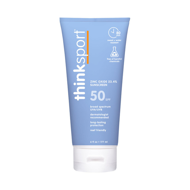 Thinksport Spf 50+ Mineral Sunscreen With Zinc Oxide 6 Fl Oz Safe Natural Sunscreen Lotion For Sports & Active Use Water Resistant Reef Safe Broad Spectrum Uva/Uvb Sun Screen For Sun Protection