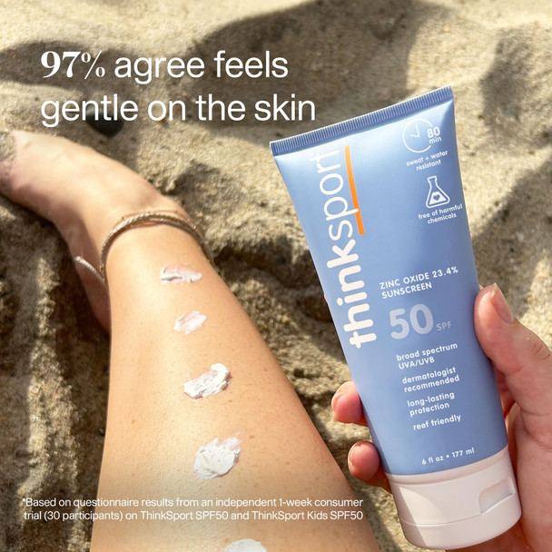 Thinksport Spf 50+ Mineral Sunscreen With Zinc Oxide 6 Fl Oz Safe Natural Sunscreen Lotion For Sports & Active Use Water Resistant Reef Safe Broad Spectrum Uva/Uvb Sun Screen For Sun Protection
