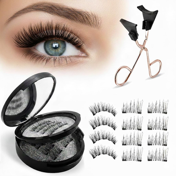 Topicy Magnetic Eyelashes-With Applicator Natural Look Set Of Dual Magnetic False Eyelashes Reusable And Waterproof False Lashes Without Eyeliner No Glue Easy To Apply 4 Pairs Black