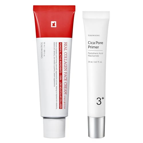Pore Perfection Duo: Tosowoong Cica Pore Primer & Real Collagen Face Cream For Smooth Youthful Skin