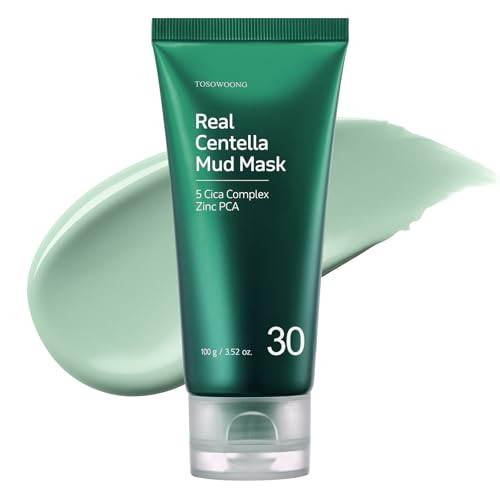 Tosowoong Real Centella Mud Mask For Blemish-Prone Skin With Witch Hazel Tea Tree Blackhead Cleansing Pore Care & Skin Relief Cooling Quick Dry Formula Face Mask Korean Skincare 100 G / 3.52 Oz