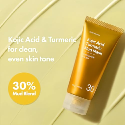 Tosowoong Kojic Acid Turmeric Mud Mask Dark Spot & Blackhead Cleanser With Vitamin C Niacinamide Arbutin Pore Cleaner Clear Skin Cooling Quick Dry Formula Face Mask Korean Skincare100G/3.52Oz