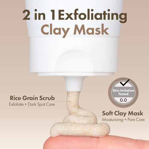Tosowoong Rice Glow Clay Mask 3% Korean Rice Wash-Off Mask & Exfoliating Scrub Kaolin Mud For Pore Minimizing Sebum Control Honey Instant Glow Glass Skin Korean Skincare 100 Ml / 3.38 Fl. Oz