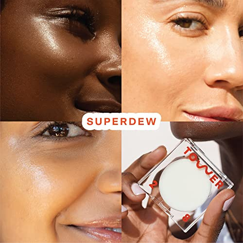 Tower 28 Superdew Highlighter Balm - Clear Shimmer- Face Luminizer For Glass Skin - Non-Comedogenic Highlighter Makeup For Sensitive Skin - Multi-Purpose Dewy Face Balm - Vegan (0.16 Oz)
