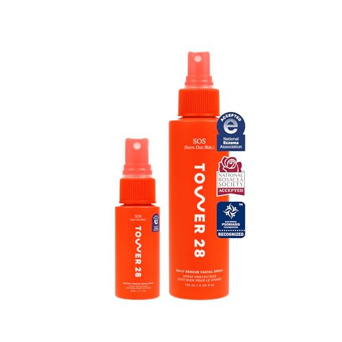 Tower 28 Sos Daily Rescue Facial Spray - Hypochlorous Acid Spray To Help Reduce Redness Calm Irritation + Alleviate Flare-Ups - Purifying Face Toner Duo - Full + Travel Size Skin Care (2 Count)