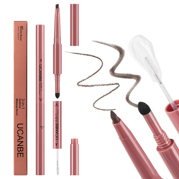 Ucanbe 3-In-1 Eyebrow Makeup Pencil: Triangle Retractable Definer Eyebrow Pen Waterproof Brow Gel And Fills Eye Brow Powder Create Natural Brows(03 Ash Brown)