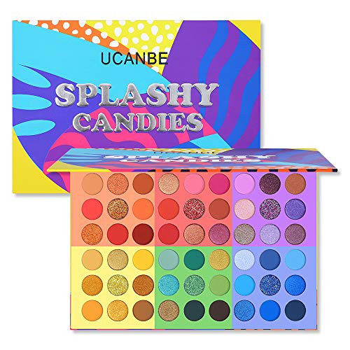 Ucanbe 54 Colors Splashy Candies Eyeshadow Palette Highly Pigmented Matte Shimmer Soft Creamy Glitter Rainbow Bright Powder Eye Shadow Blendable Waterproof Long Lasting Makeup Pallet