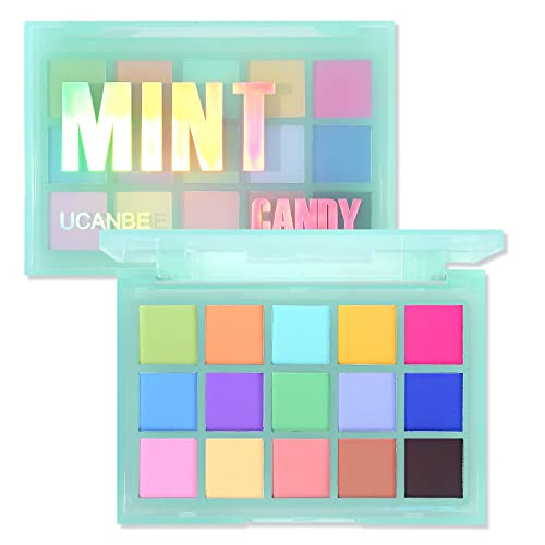 Ucanbe Colorful Matte Makeup Eyeshadow Palette 15 Shades Vibrant Macaron Pastel Eye Shadow Pallet High Pigmented Blendable Rainbow Make Up Plattet Kit - Mint Candy