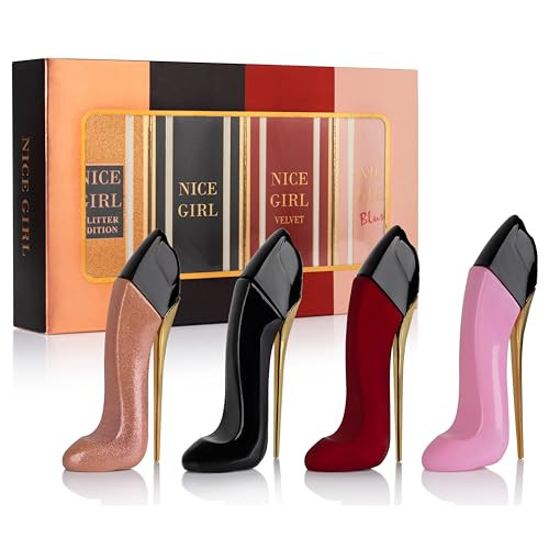 Urban Collection Nice Girl 4 Pc Mini Perfume Set For Women Sweet Vanilla Floral Fragrance Tuberose Rose Amber Cacao Powdery Almond Travel Size 30Ml Eau De Parfum Classic Velvet Glitter & Blush