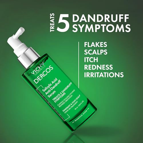 Vichy Dercos Salicylic Acid Anti-Dandruff Treatment Scalp Treatment Targets Dandruff Symptoms & Leaves Head Feeling Hydrated & Soothed Serum Provides Flake & Itch Relief 3 Fl. Oz