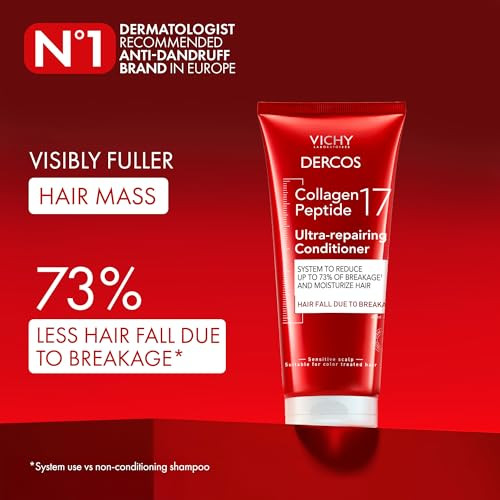 Vichy Dercos Collagen Peptide 17 Ultra-Repairing Conditioner 200Ml Anti Hair Fall & Bond Repair For Damaged Weak Hair Strengthens Detangles Boosts Shine & Volume