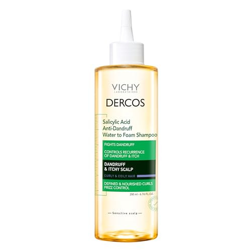 Vichy Dercos Salicylic Acid Anti Dandruff Shampoo 200 Ml Water To Foam Dandruff Shampoo And Itchy Scalp Treatment Provides Definition & Frizz Control For Curly Hair Types Sulfate