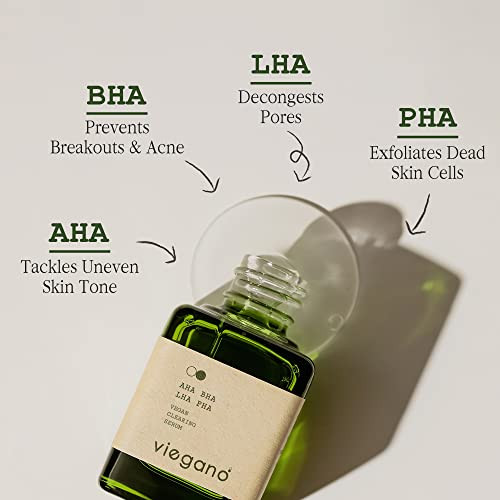 [ Viegano ] Clearing Acne Serum For Acne-Prone & Sensitive Skin Types Aha Bha Lha Pha Tea Tree Oil For Acne Scars & Blemishes Korean Skincare For Breakouts & Pimples 100% Vegan 35 Ml