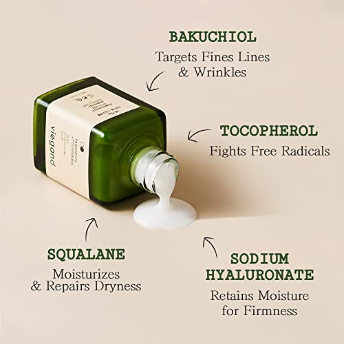 [ Viegano ] Rejuvenating Serum With Bakuchiol Retinol Alternative Bakuchiol + Tocopherol Targets Fines Lines & Wrinkles Korean Skincare For Elasticity & Uneven Texture 100% Vegan 35 Ml