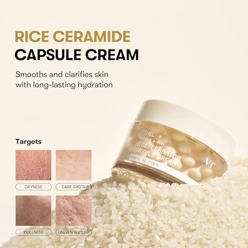 Vt Cosmetics Rice Ceramide Capsule Cream Hydrating Gel Cream With Encapsulated Rice Extract (230000 Ppm) & 5 Types Of Ceramides Brightening & Barrier Care Moisturizer Korean Skincare (1.69Fl Oz)
