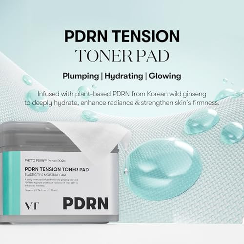 Vt Cosmetics Pdrn Tension Toner Pad Hydrating Facial Toner Pads For Plumping With 8 Types Hyaluronic Acid & Panthenol Stretching Pads For Elasticity & Moisture Care Korean Skin Care (60 Units)