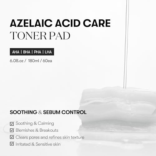 Vt Cosmetics Azelaic Acid Care Toner Pad Dual-Textured Facial Toner Pads For Exfoliation And Pore Care With Aha/Bha/Pah Cica Exosome For Calming & Hydrating Korean Skin Care (60 Units)