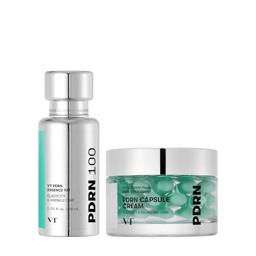 Vt Cosmetics Pdrn Essence 100 & Pdrn Capsule Cream 100 Glow & Plumping Routine Bundle Intensive Essence Serum + Capsule Face Cream Moisturizer Hydrating Firming & Fine Care Korean Skincare