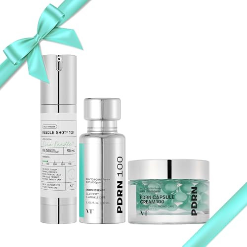 Vt Cosmetics Reedle Shot & Pdrn Skincare Trio For Glass Smoother-Looking Skin: Reedle Shot 100 Serum Pdrn 100 Essence & Pdrn Capsule Cream Glow Routine Korean Skincare Set Mother's Day